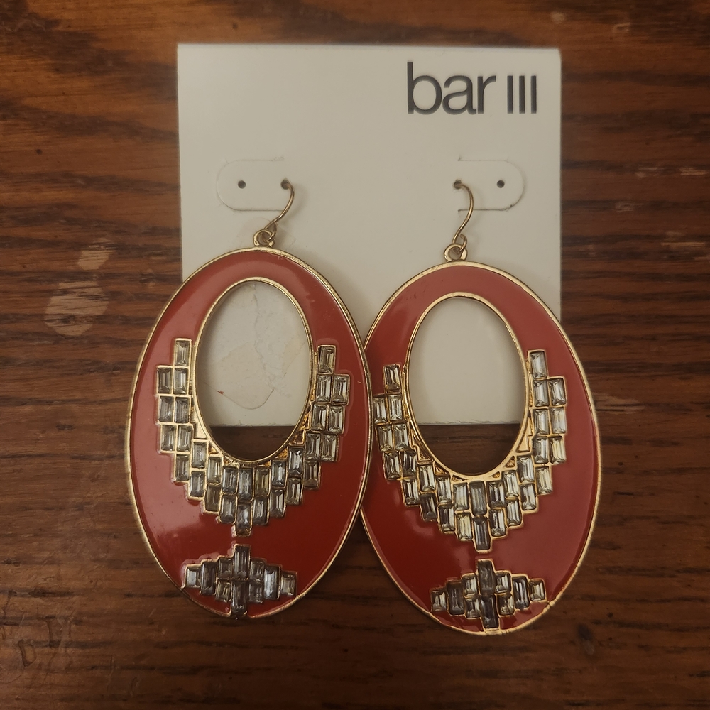 Macy's Red and Gold Oval Earrings